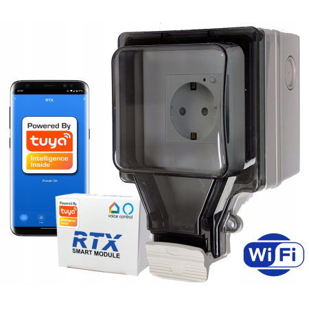 RTX Gniazdko IP67 zewnętrzne natynkowe do ogrodu POMIAR ENERGII TUYA WiFi