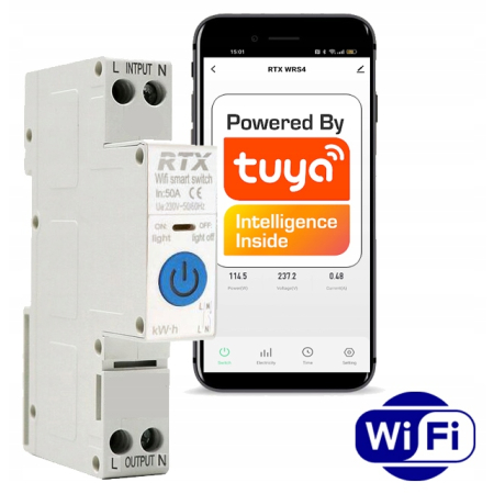 Przekaźnik Sterownik TUYA 40A DIN WiFi POMIAR ENER