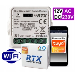 Sterownik Przekażnik BEZNAPIĘCIOWY WiFi TUYA +RF zasilanie 12V / 230V