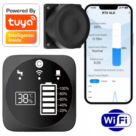 RTX Miernik czujnik poziomu wody cieczy z wyświetlaczem LED WiFi TUYA Smart