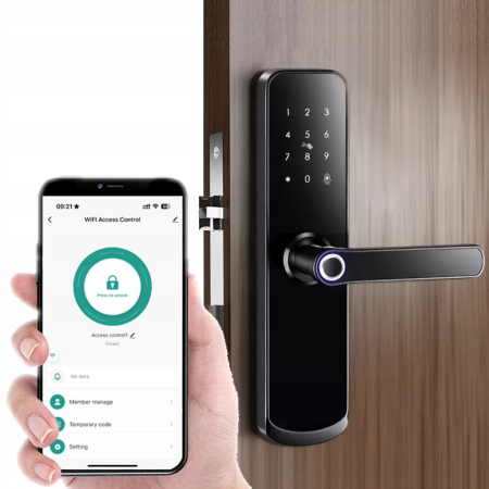Klamka na Kod 2x Karta RFID Czytnik palca, Zadalna zmiana kodów TUYA ZIGBEE