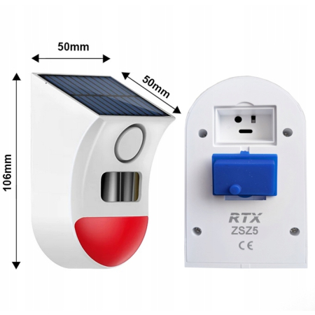 RTX Syrena Alarmowa Zewnętrzna z PIR Solar Aku Pilot ZigBee TUYA