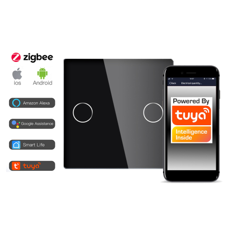 Włącznik Dotykowy CZARNY 2obw. ZigBee TUYA RTX SH
