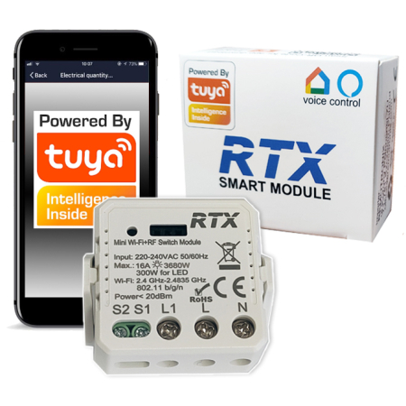 RTX Moduł TUYA WiFi Sterownik przekaźnik dopuszkowy 16A MINI opcja RF