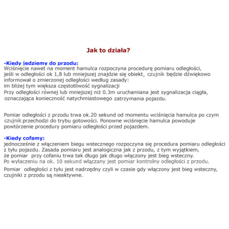 CZUJNIKI COFANIA PARKOWANIA RTX PRZÓD i TYŁ EXTRA