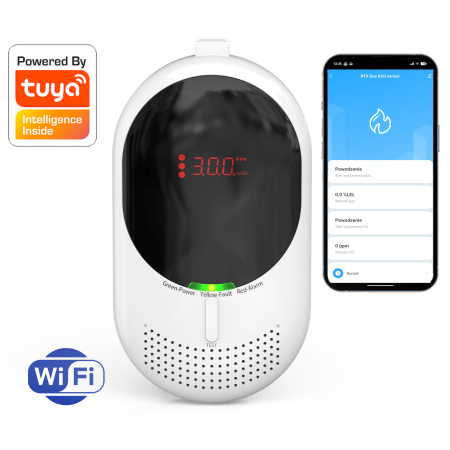 Czujnik Gazu i Czadu 2w1 Detektor Tlenku Węgla CO Metan Butan TUYA WIFI