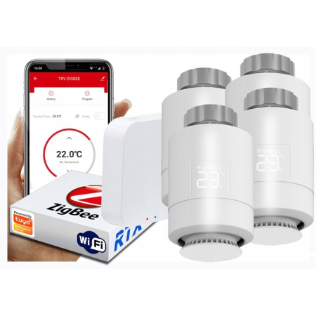 4x Głowica Termostat + Bramka Zigbee WiFi Tuya SET