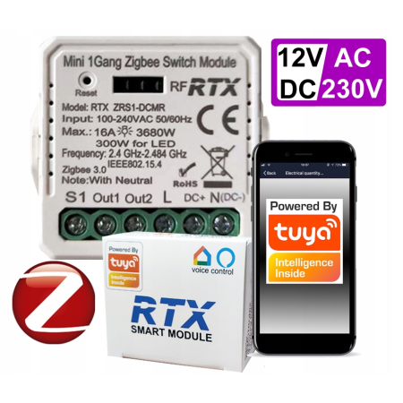 Sterownik Przekażnik BEZNAPIĘCIOWY ZigBee TUYA +RF zasilanie 12V / 230V