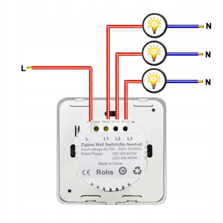 Włącznik Światła Dotyk Szkło 3P ZigBee TUYA #bez N