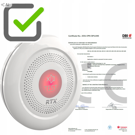 Czujnik Detektor Sensor Dymu RTX TUYA WiFi #CERTYFIKATY DBI CE EN DoP CoCP