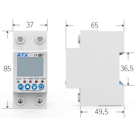 RTX Licznik Miernik Energii Prądu Watomierz Pomiar do 63A TUYA WiFi DIN