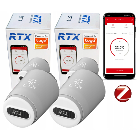 2x Głowica Termostatyczna RTX ZRT4 Termostat do grzejnika ZigBee TUYA Smart