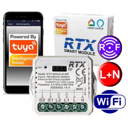 RTX Moduł Mini Przekaźnik Sterownik Dopuszkowy 2 kanały WiFi TUYA LN opc RF