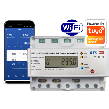 Licznik Energii Prądu 3 Fazy do 80A TUYA WiFi 2 kierunkowy PV