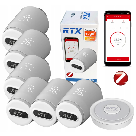 6x Głowica Termostatyczna RTX Termostat ZigBee TUYA Smart #Bramka GRATIS