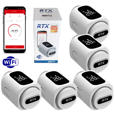 Zestaw 5x Głowica Termostatyczna RTX Termostat do grzejnika WiFi TUYA Smart