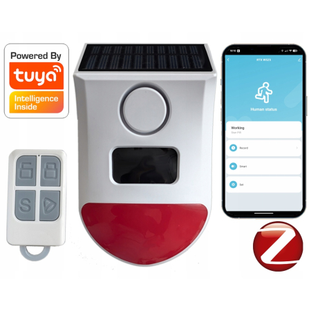 RTX Syrena Alarmowa Zewnętrzna z PIR Solar Aku Pilot ZigBee TUYA