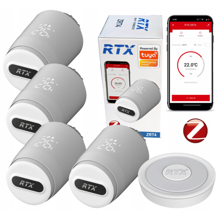 4x Głowica Termostatyczna RTX Termostat ZigBee TUYA Smart #Bramka GRATIS