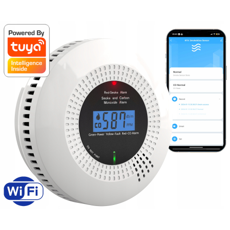 Czujnik Dymu i Czadu 2w1 Detektor Tlenku Węgla CO TUYA WiFi CERTYFIKOWANY