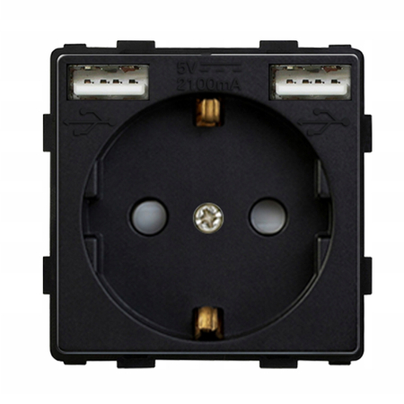 Gniazdko wkład 230V + 2x USB czarne System RTX SH