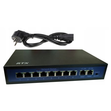 Switch RTX 8 portów PoE do 250m + 2porty Uplink
