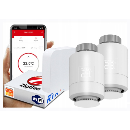 2x Głowica Termostat + Bramka Zigbee WiFi Tuya SET