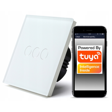 Włącznik Dotykowy WiFi TUYA 3obw. biały #z N/bez N