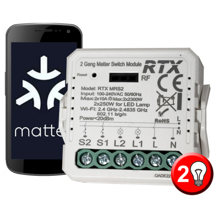 Sterownik Przekaźnik 2 kan. MATTER WiFi HomeKit Google Home Assistant Alexa
