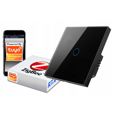 Włącznik Dotykowy ZigBee TUYA 1obw. czarny #bez N