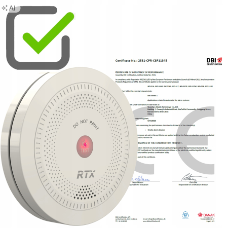 Czujnik Detektor Sensor Dymu RTX TUYA ZigBee #CERTYFIKAT DBI CE EN DoP CoCP