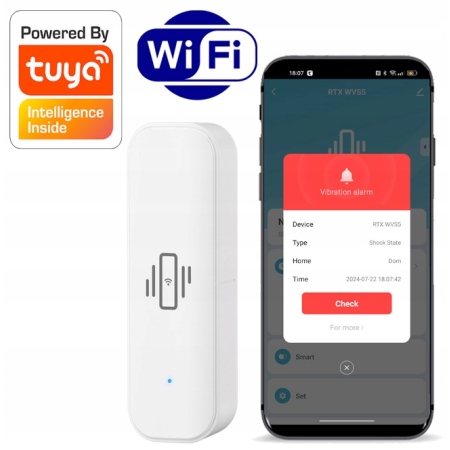 Czujnik Sensor Wibracji Wstrząsu Uderzenia WiFi Tuya RTX Eco